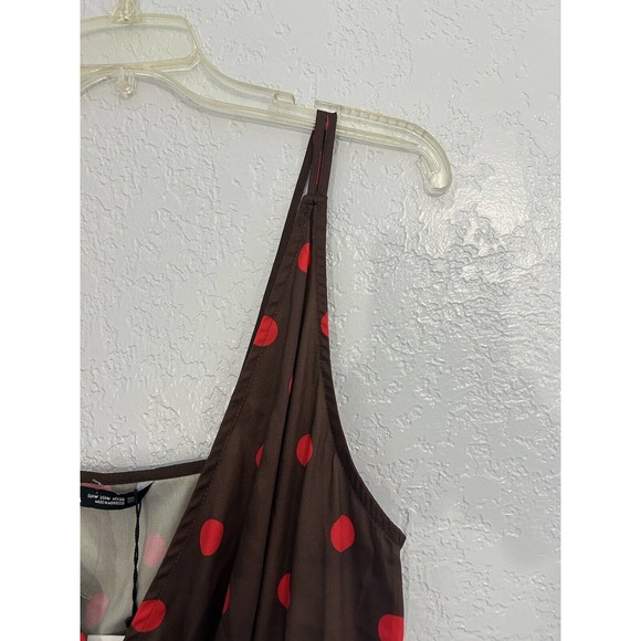 Zara Women’s Brown Red Polka Dot Satin Feel Spaghetti Strap MIDI Dress NWT M - Picture 15 of 16